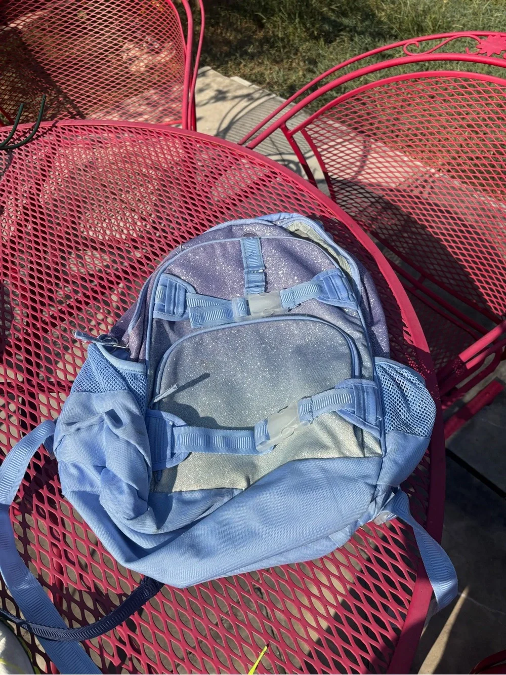Pottery Barn Kids Sparkle Light Blue and Purple Backpack